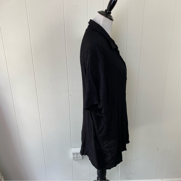 FLAX Large L Blouse Shirt Top Button Down BLACK TEXTURE Short Sleeve Rayon - Picture 4 of 10